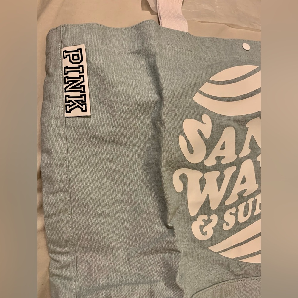 PINK Victoria’s Secret Logo Sand Waves & Sunrays Canvas Tote Beach Tote - Picture 4 of 7